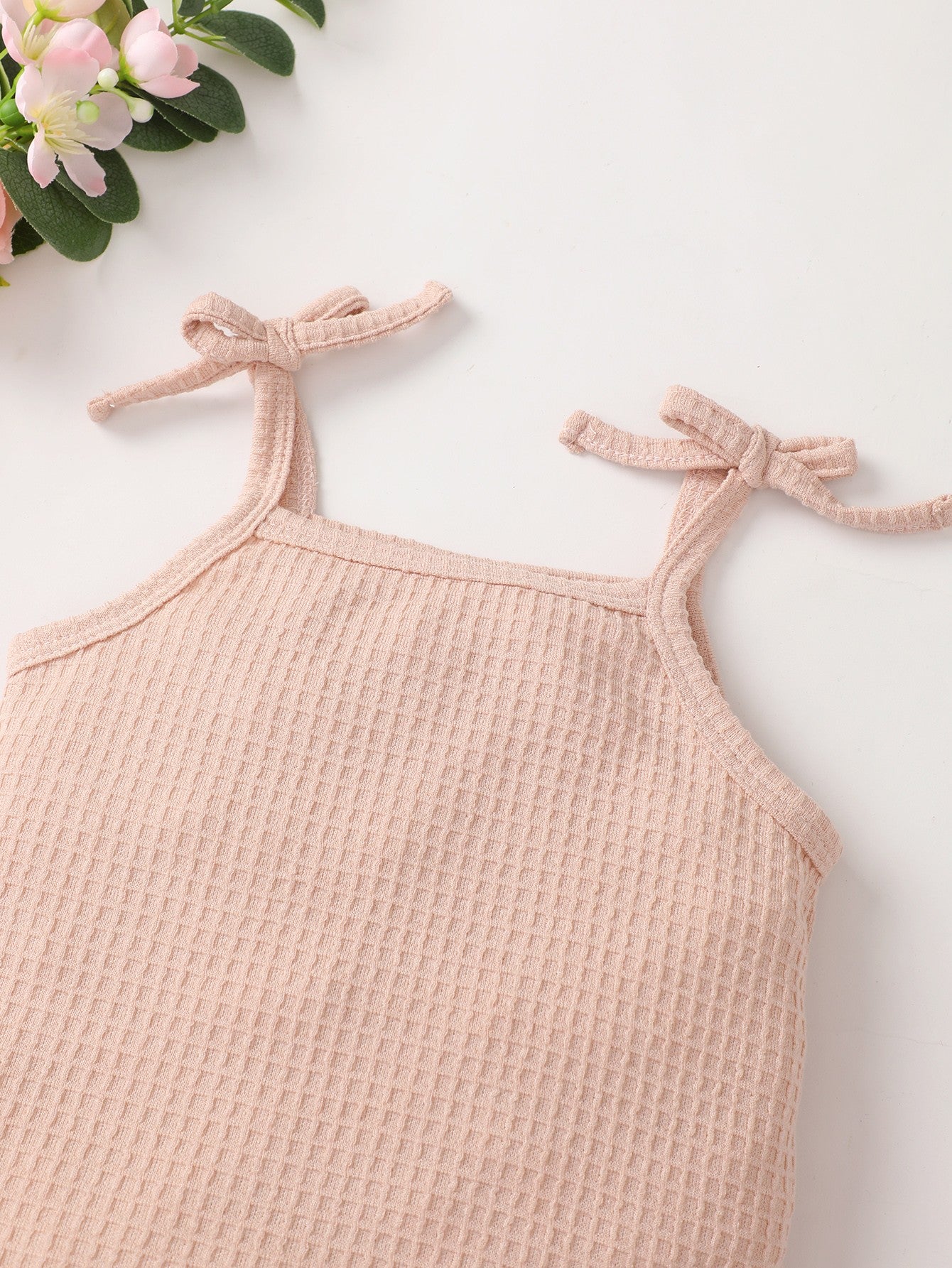 Baby Girl Waffle-Knit Tie-Shoulder Top and Bottoms Set