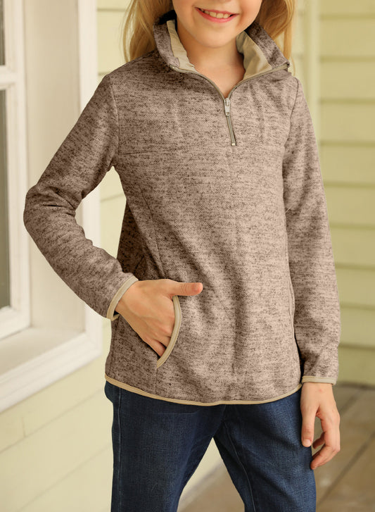 Kids Quarter-Zip Collar Sweatshirt with Kangaroo Pocket