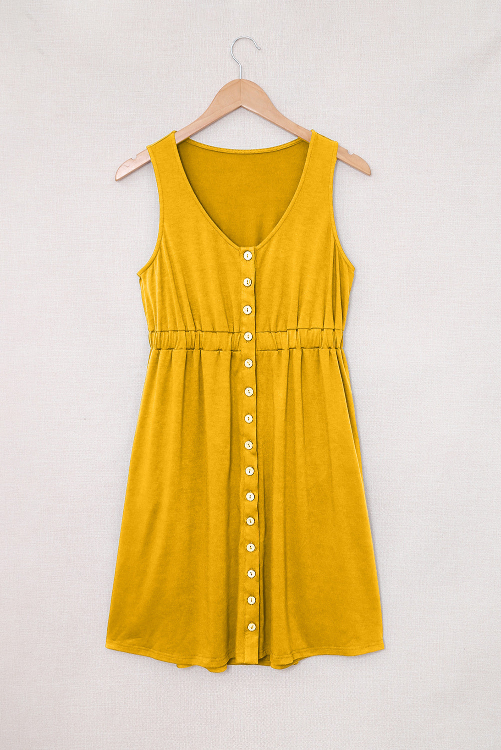 Women's Sleeveless Button Down Mini Dress in Gray, Blue, Green, Black, Pink, and Yellow