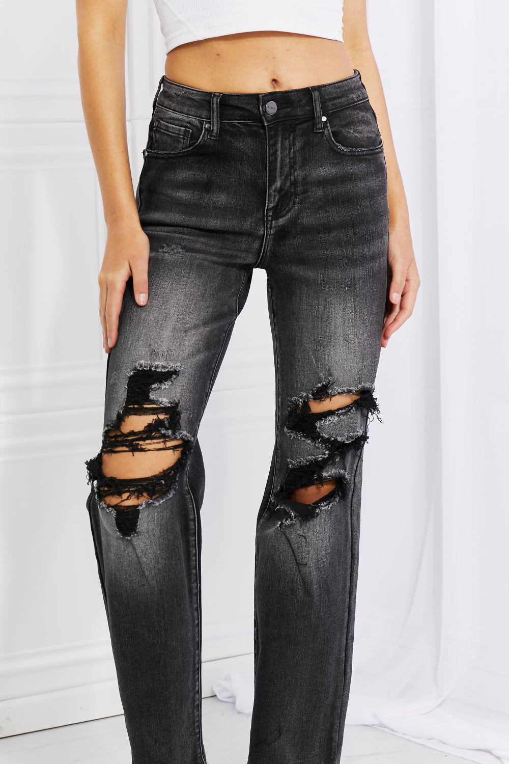 RISEN Full Size Lois Distressed Loose Fit Jeans