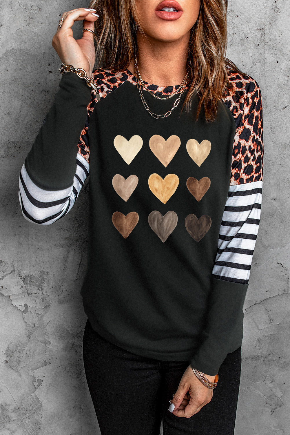 Heart Striped Long Raglan Sleeve Tee