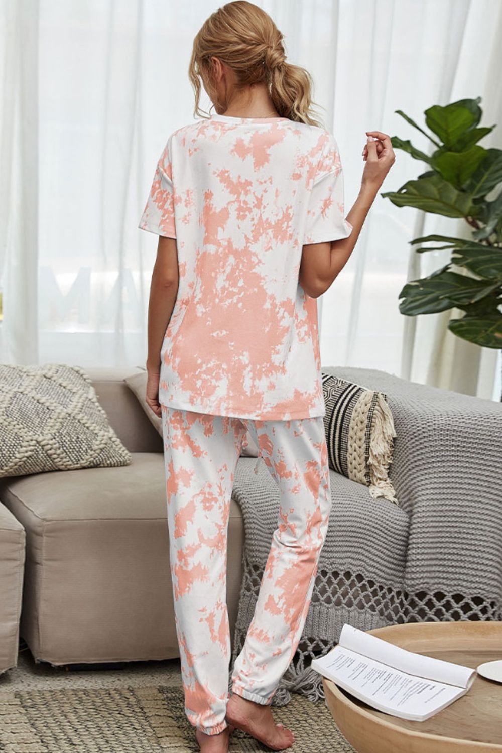 Tie-Dye Top and Drawstring Waist Joggers Lounge Set