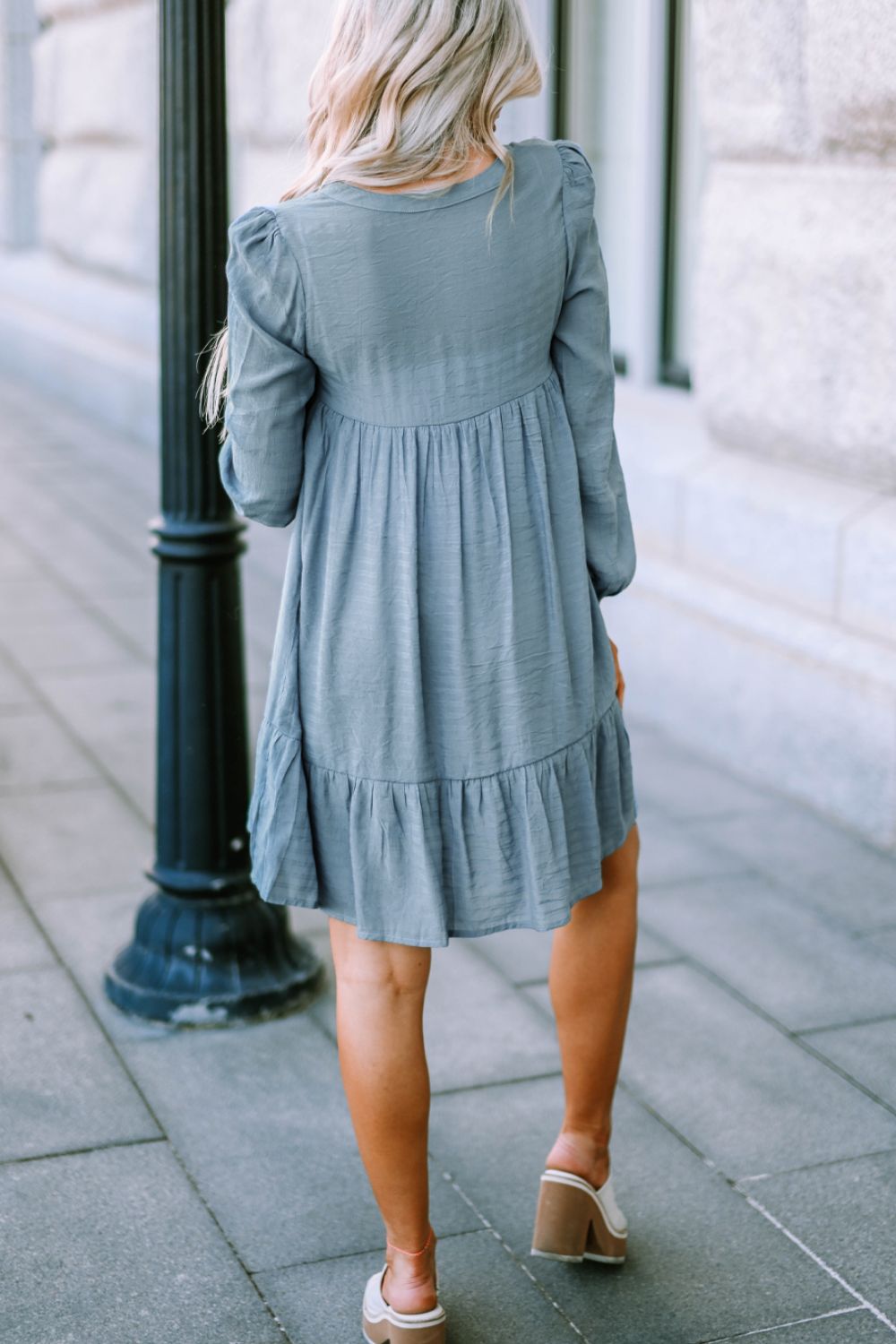 Half Button Ruffle Hem Dress