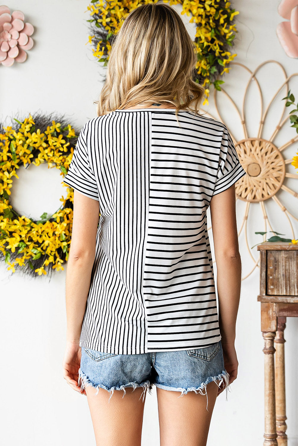 Striped Round Neck Short Sleeve Top