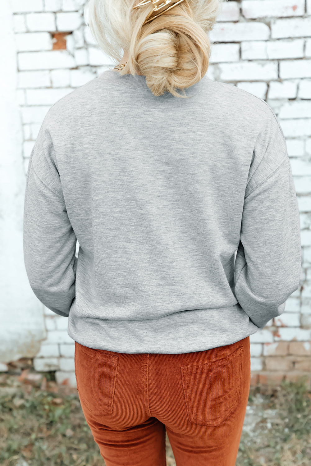 Drop Shoulder Ribbed Trim Crewneck Sweatshirt