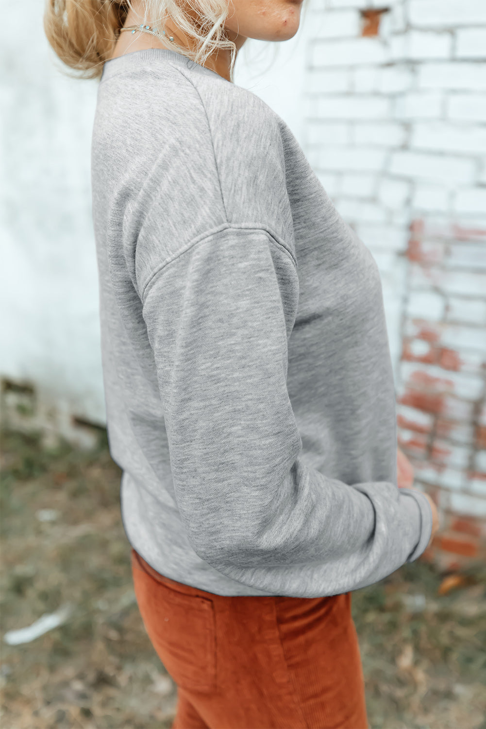 Drop Shoulder Ribbed Trim Crewneck Sweatshirt