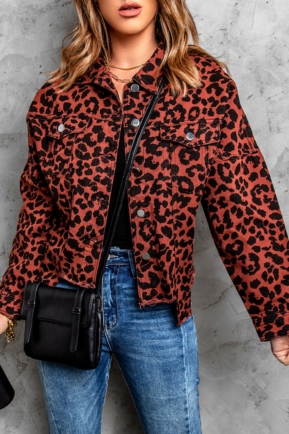 Women's Leopard Print Raw Hem Jacket