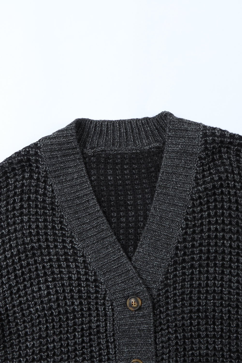 Waffle-Knit Drop Shoulder Button-Down Cardigan