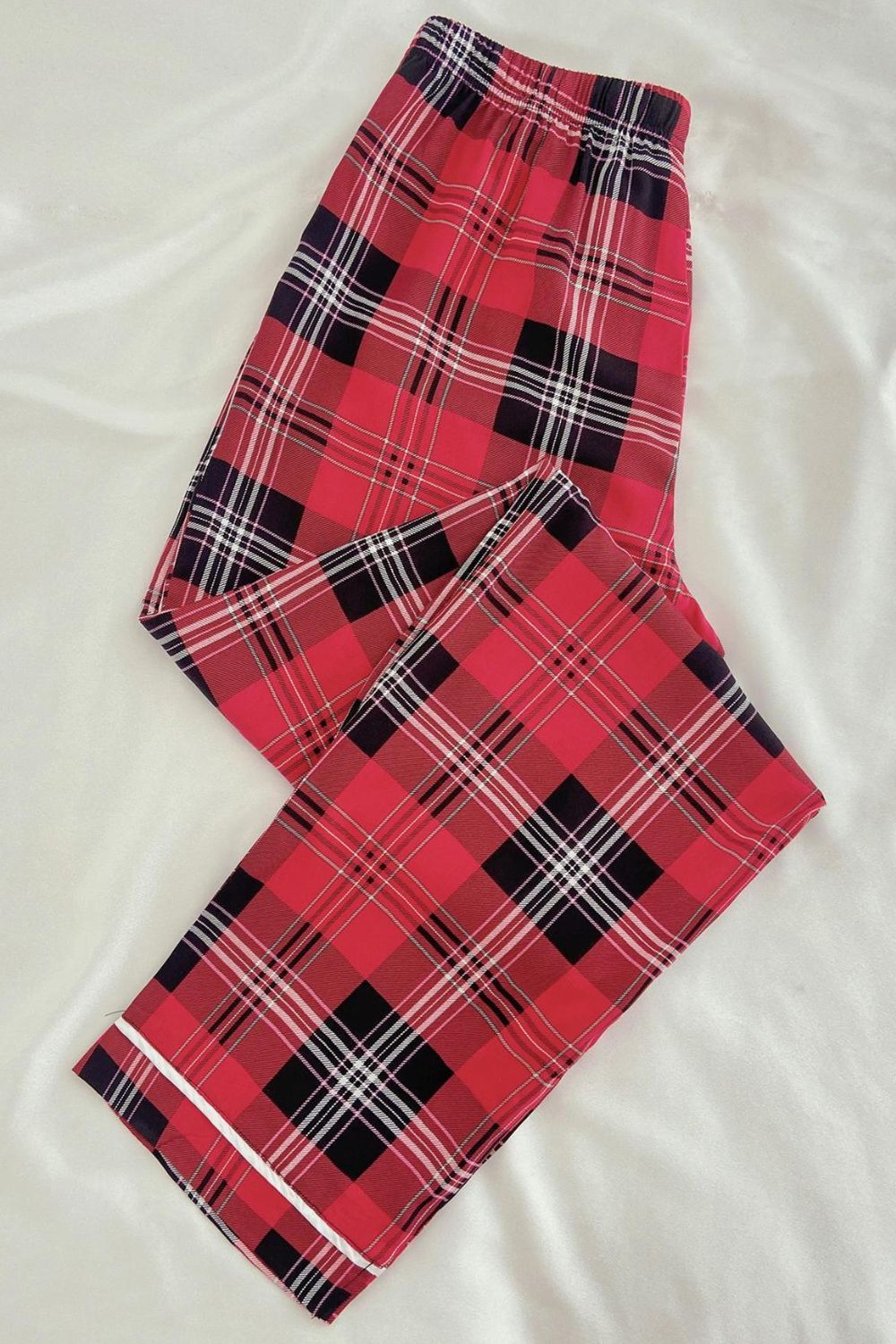 Women's Red Plaid Tied Holiday Loungewear Pants