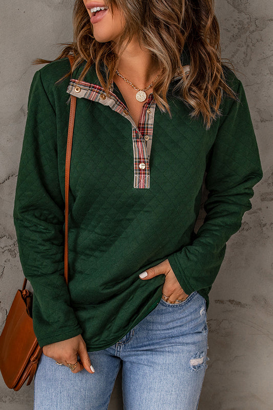 Women's Plaid Snap Down Sweatshirt in Red or Green