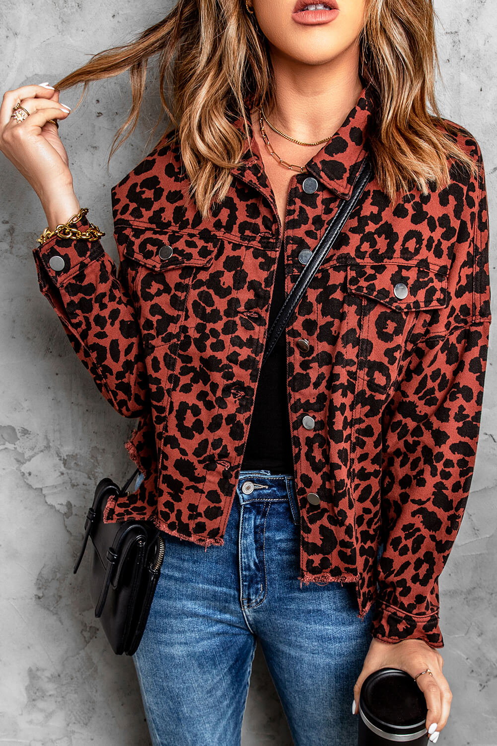 Women's Leopard Print Raw Hem Jacket