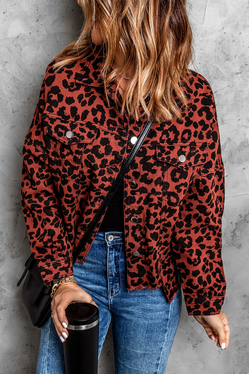 Women's Leopard Print Raw Hem Jacket