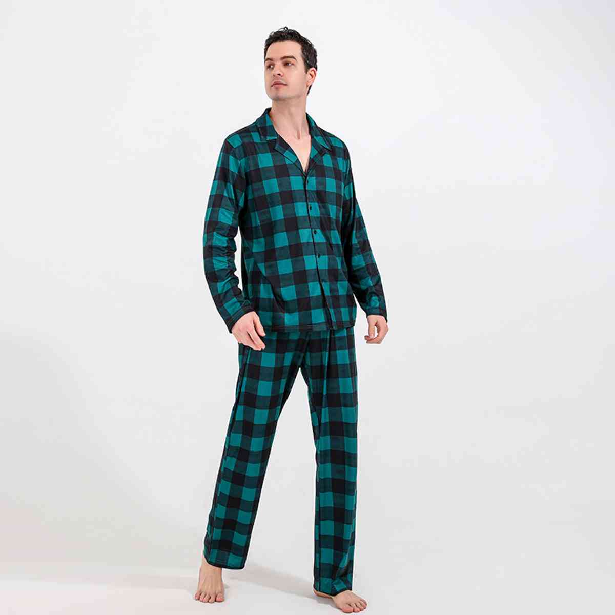 Men Plaid Shirt and Pants Set