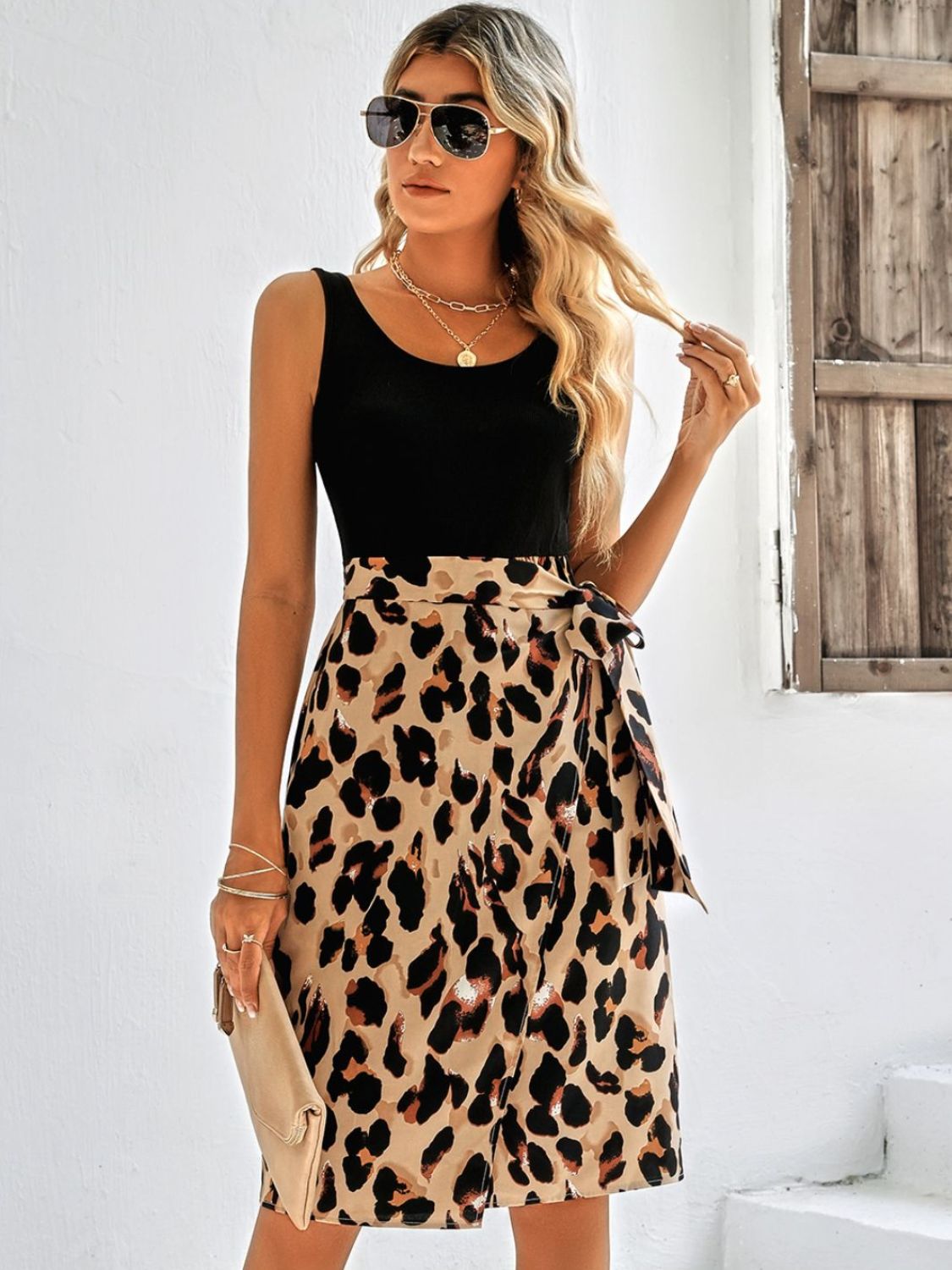 Printed Scoop Neck Sleeveless Dress