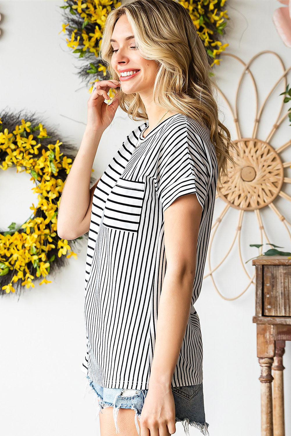 Striped Round Neck Short Sleeve Top