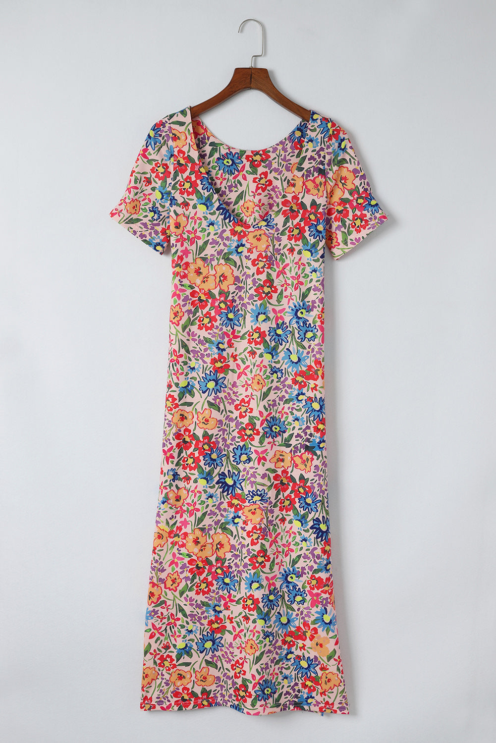 Floral Round Neck Short Sleeve Dress