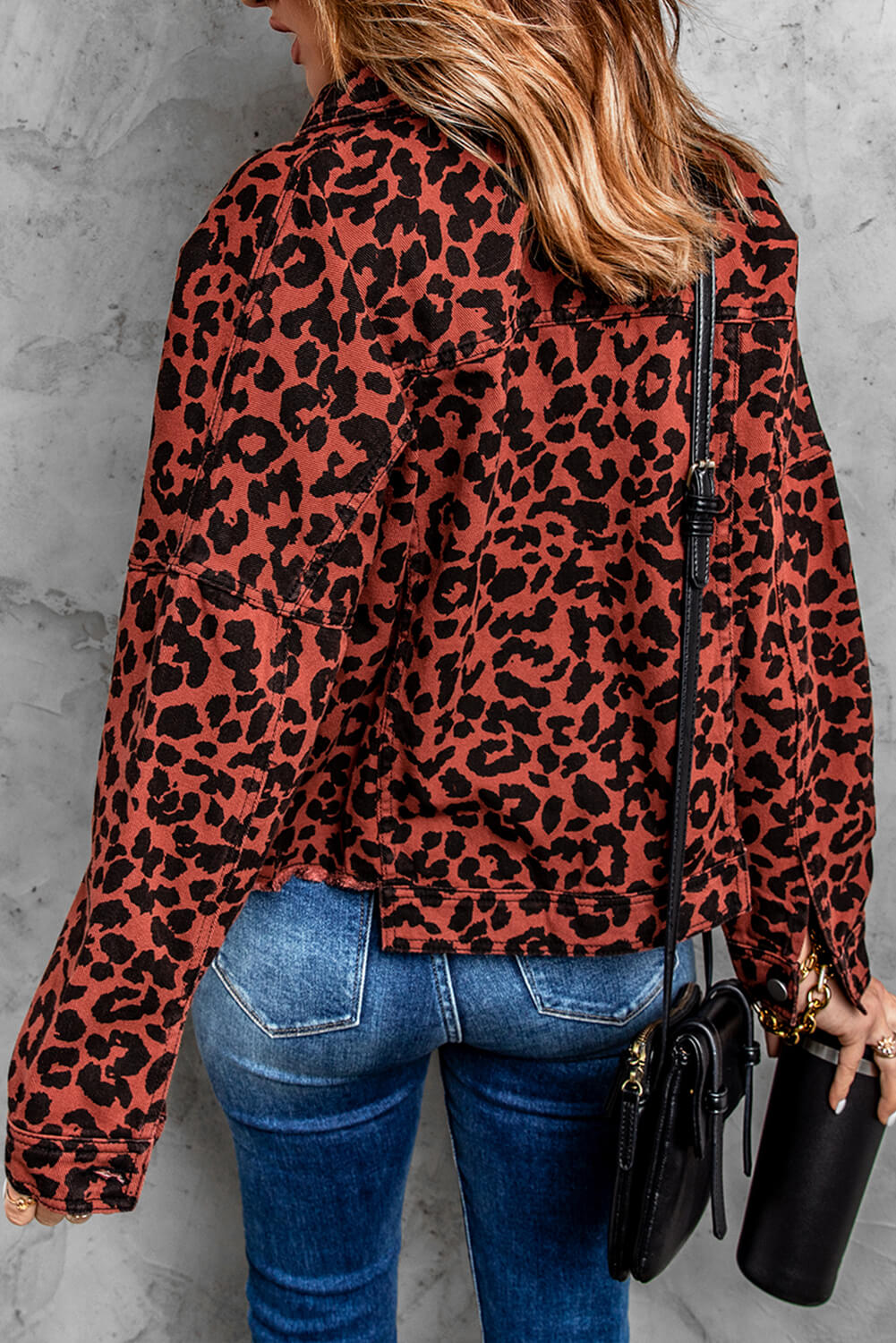 Women's Leopard Print Raw Hem Jacket