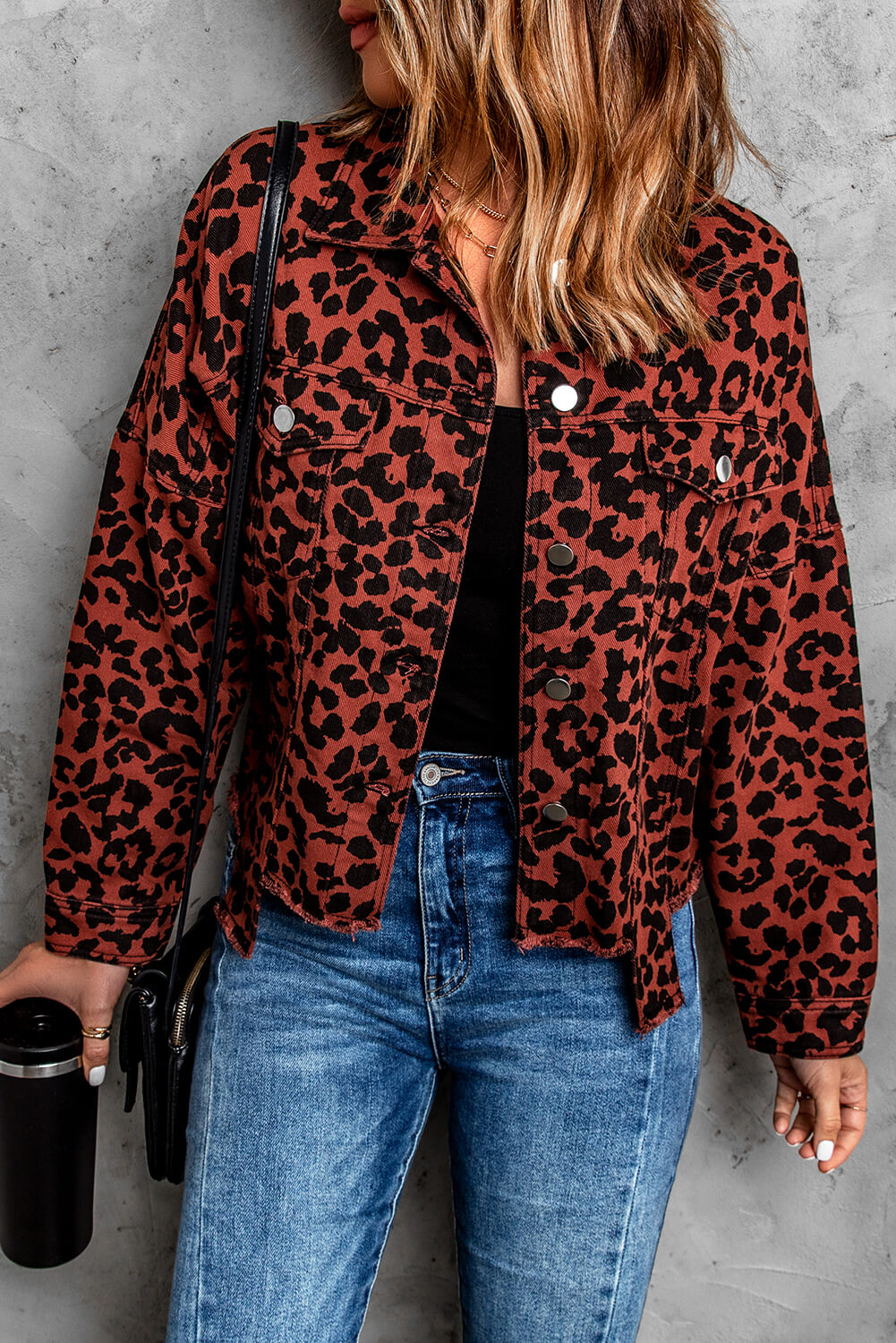 Women's Leopard Print Raw Hem Jacket