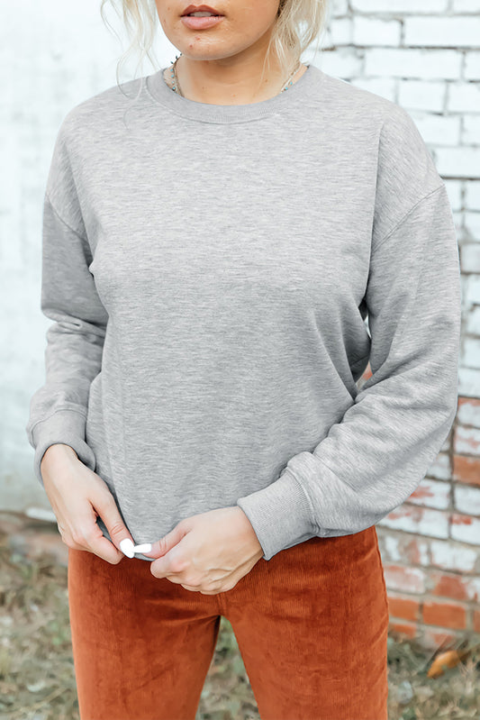 Drop Shoulder Ribbed Trim Crewneck Sweatshirt