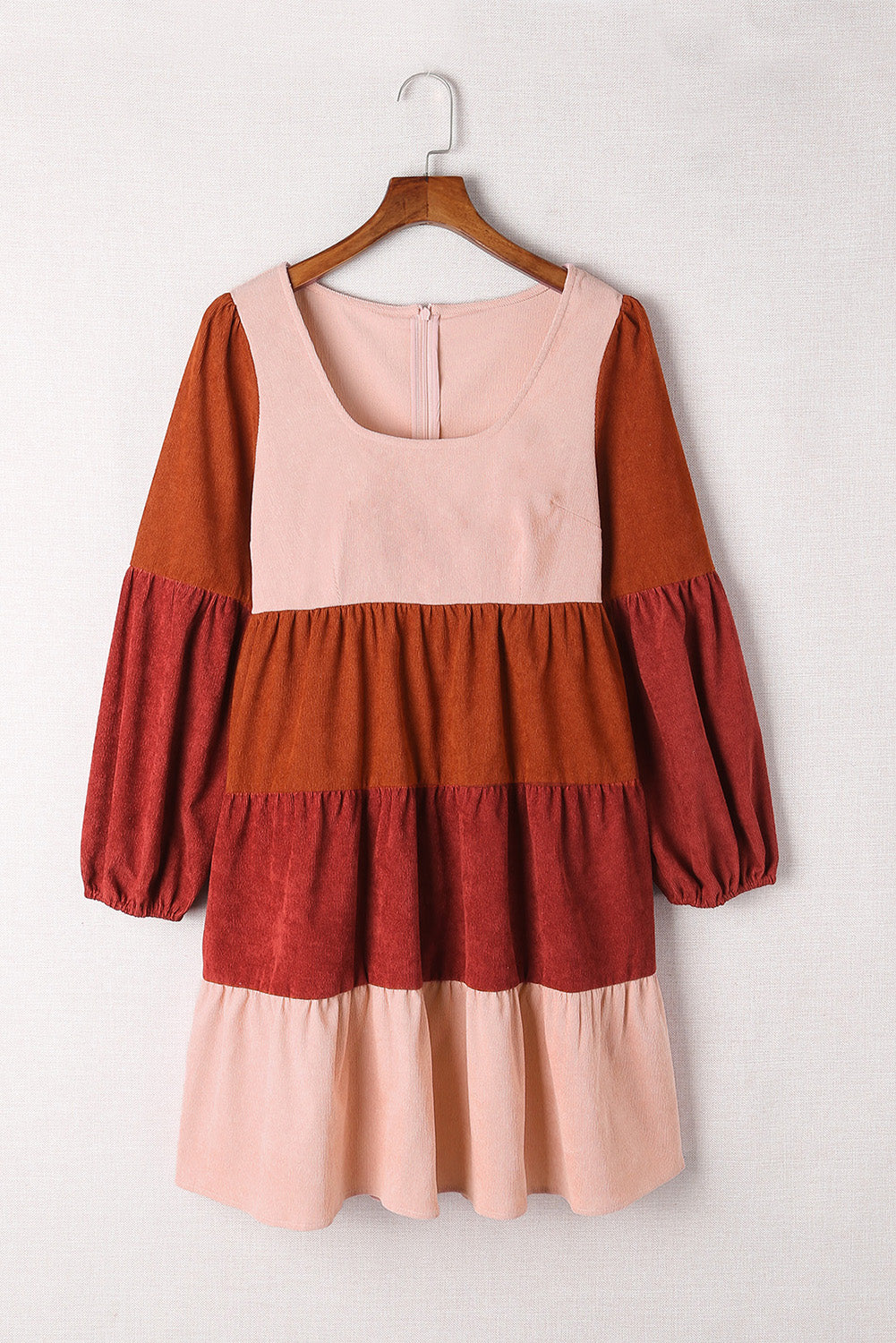 Women's Color Block Square Neck Tiered Pink/Tangerine Dress