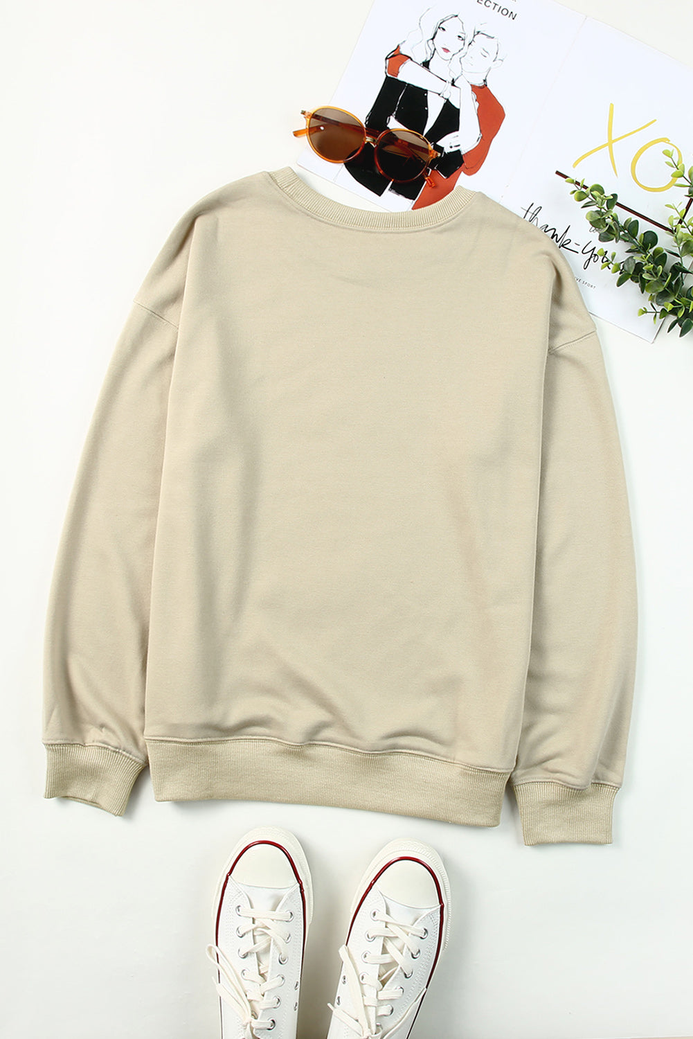 Drop Shoulder Ribbed Trim Crewneck Sweatshirt