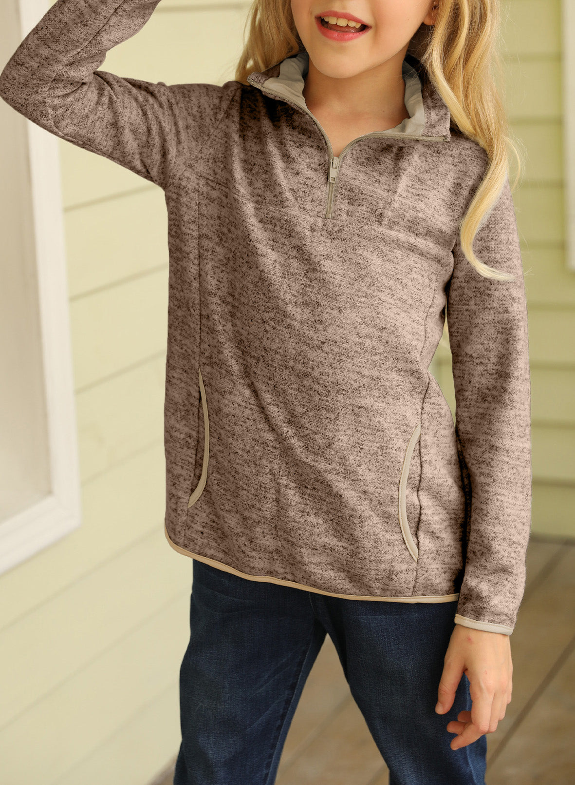 Kids Quarter-Zip Collar Sweatshirt with Kangaroo Pocket