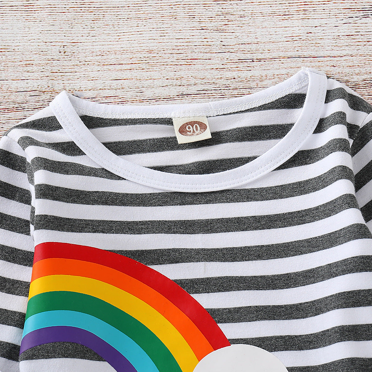 Girls Rainbow Graphic Striped Long Sleeve Dress