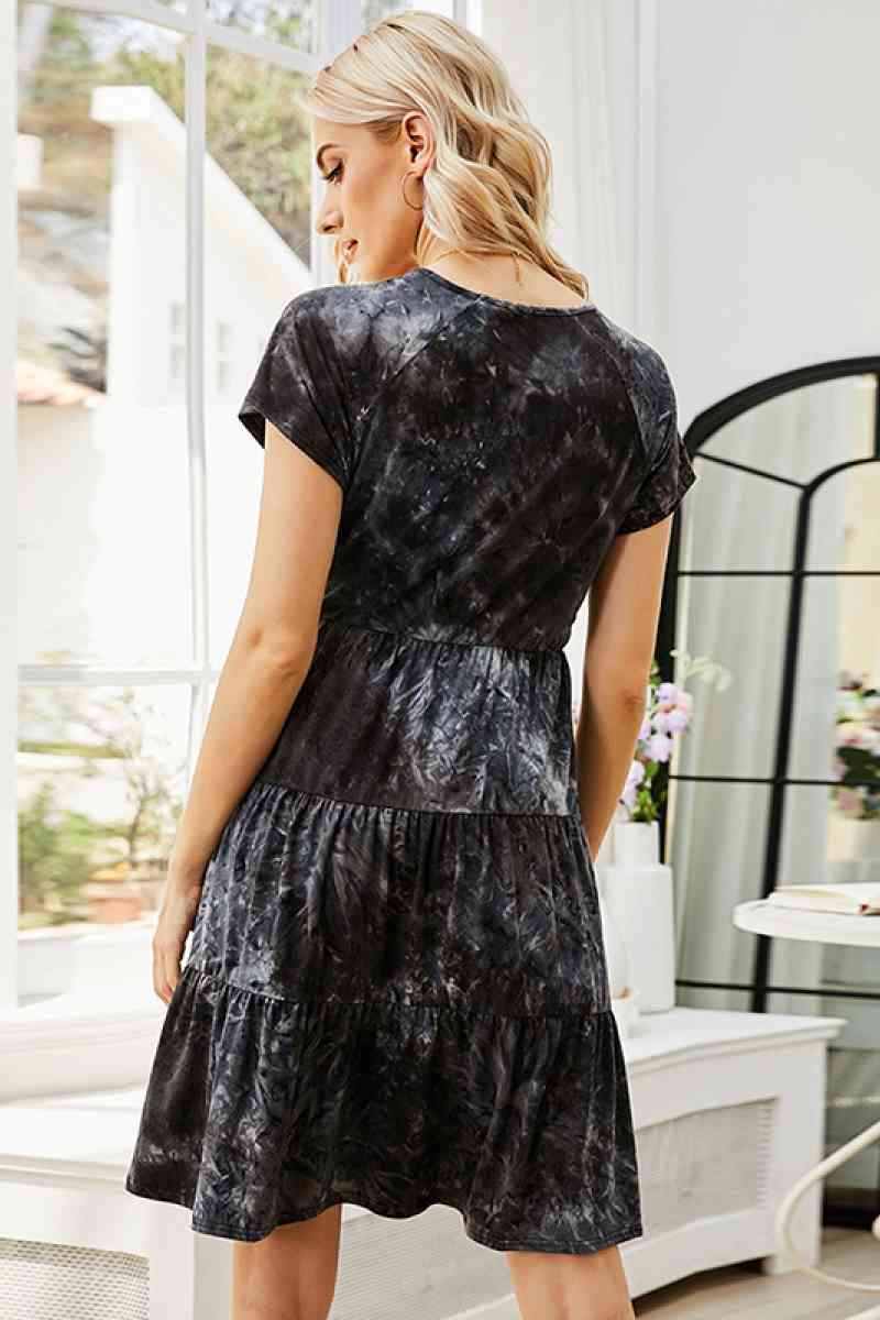 Women's Black Tie Dye Flounce Hem Dress