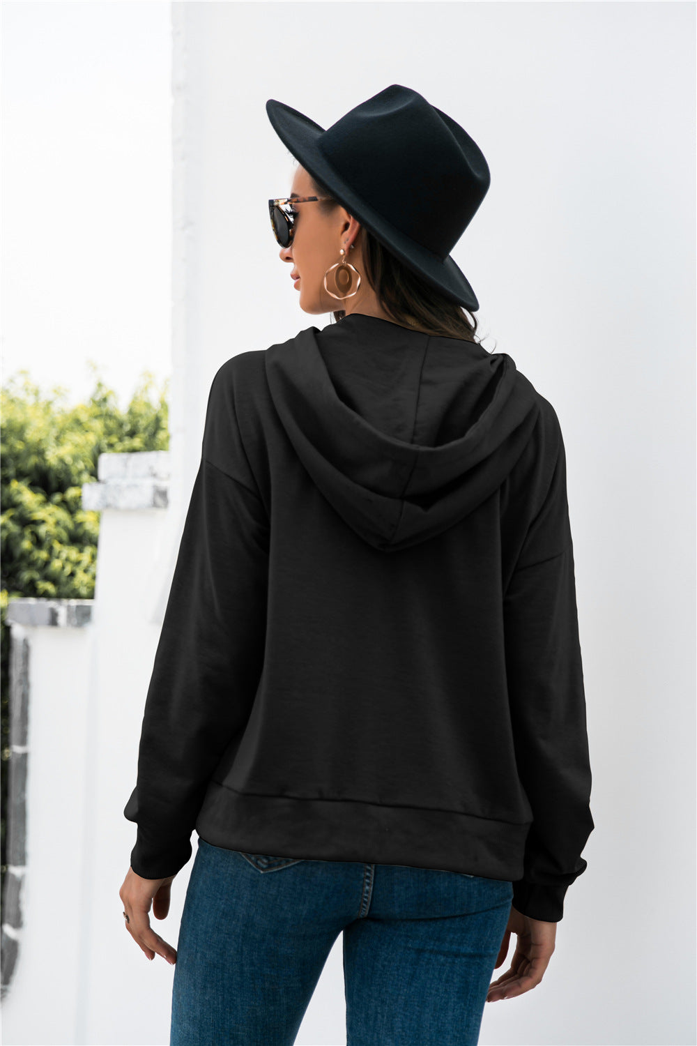 Half-Snap Drawstring Hoodie with Kangaroo Pocket