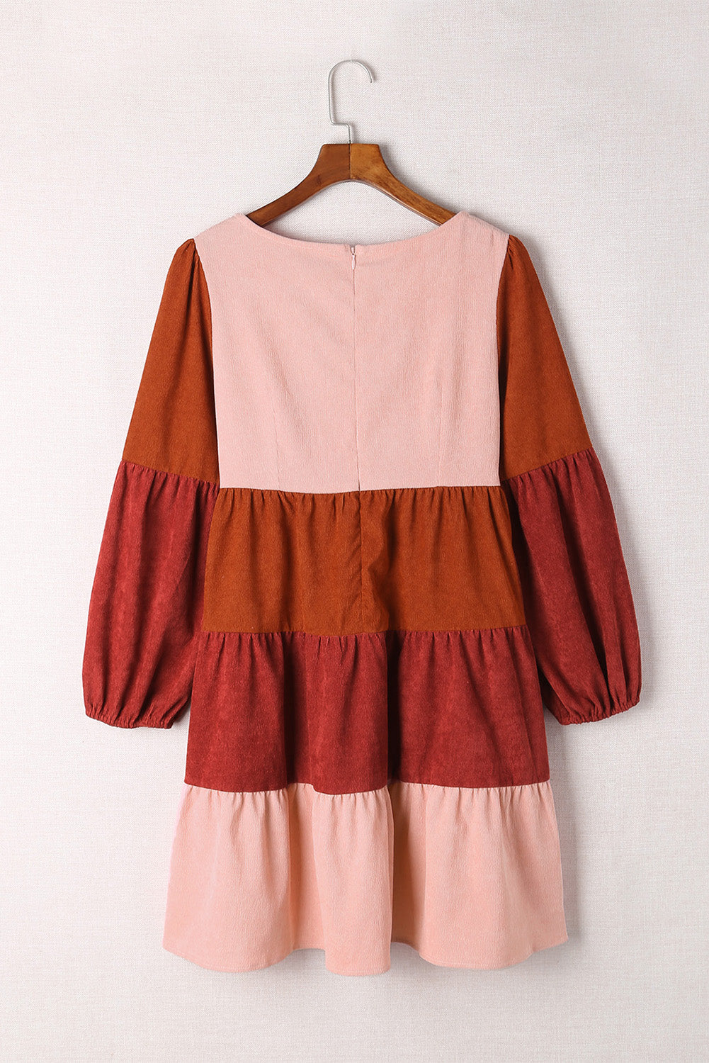 Women's Color Block Square Neck Tiered Pink/Tangerine Dress