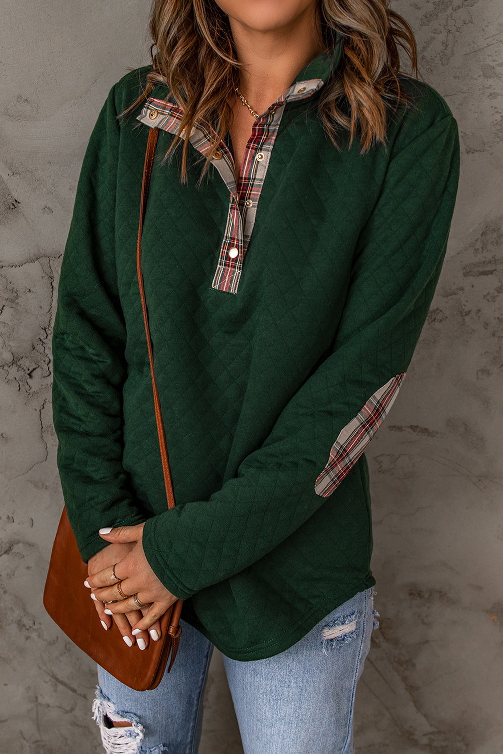 Women's Plaid Snap Down Sweatshirt in Red or Green