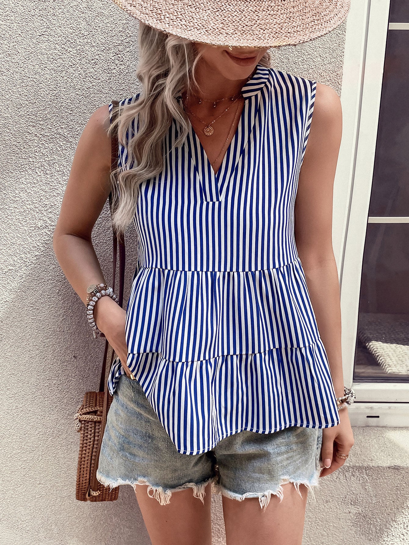 Tiered V-Neck Sleeveless Tank Top