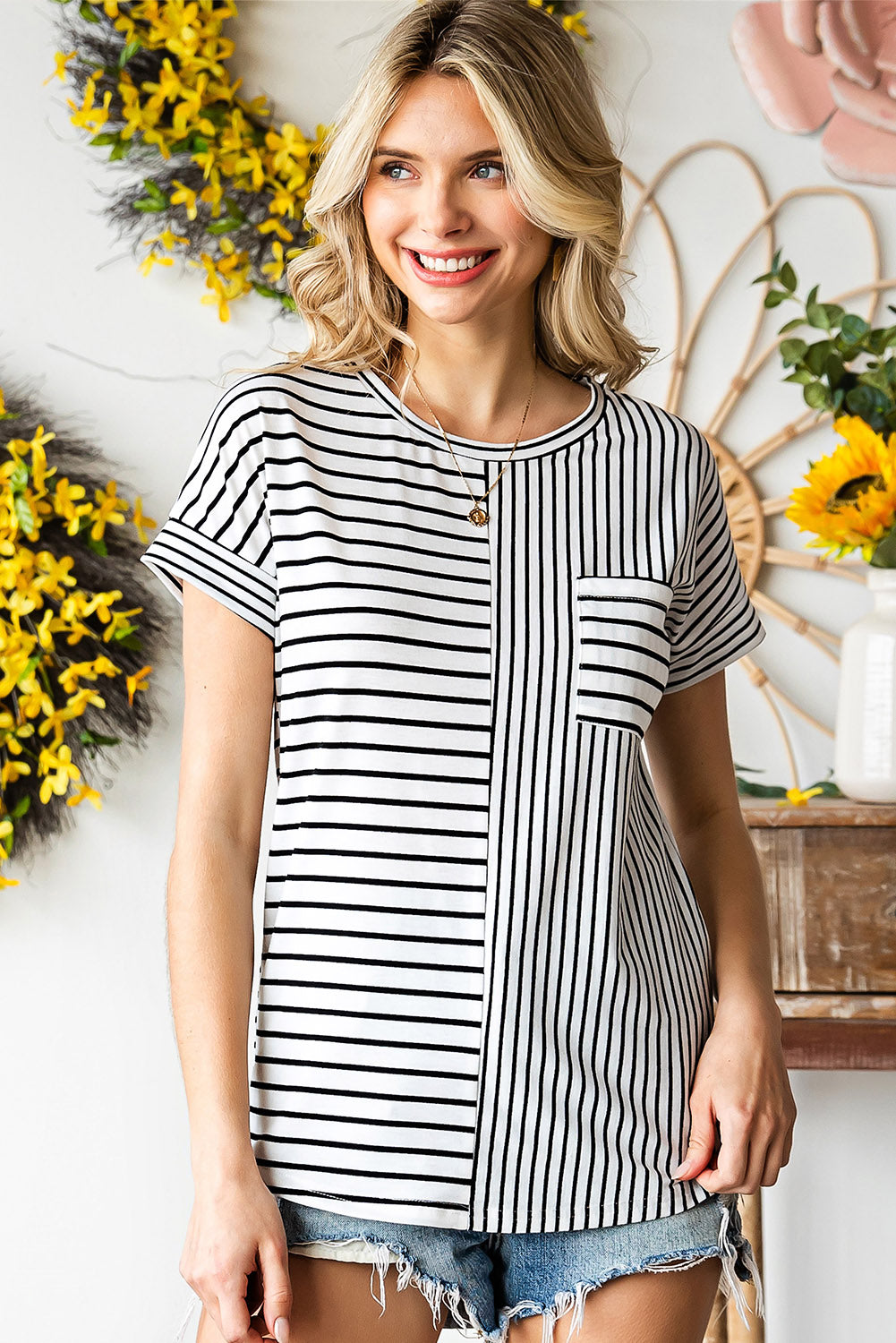 Striped Round Neck Short Sleeve Top