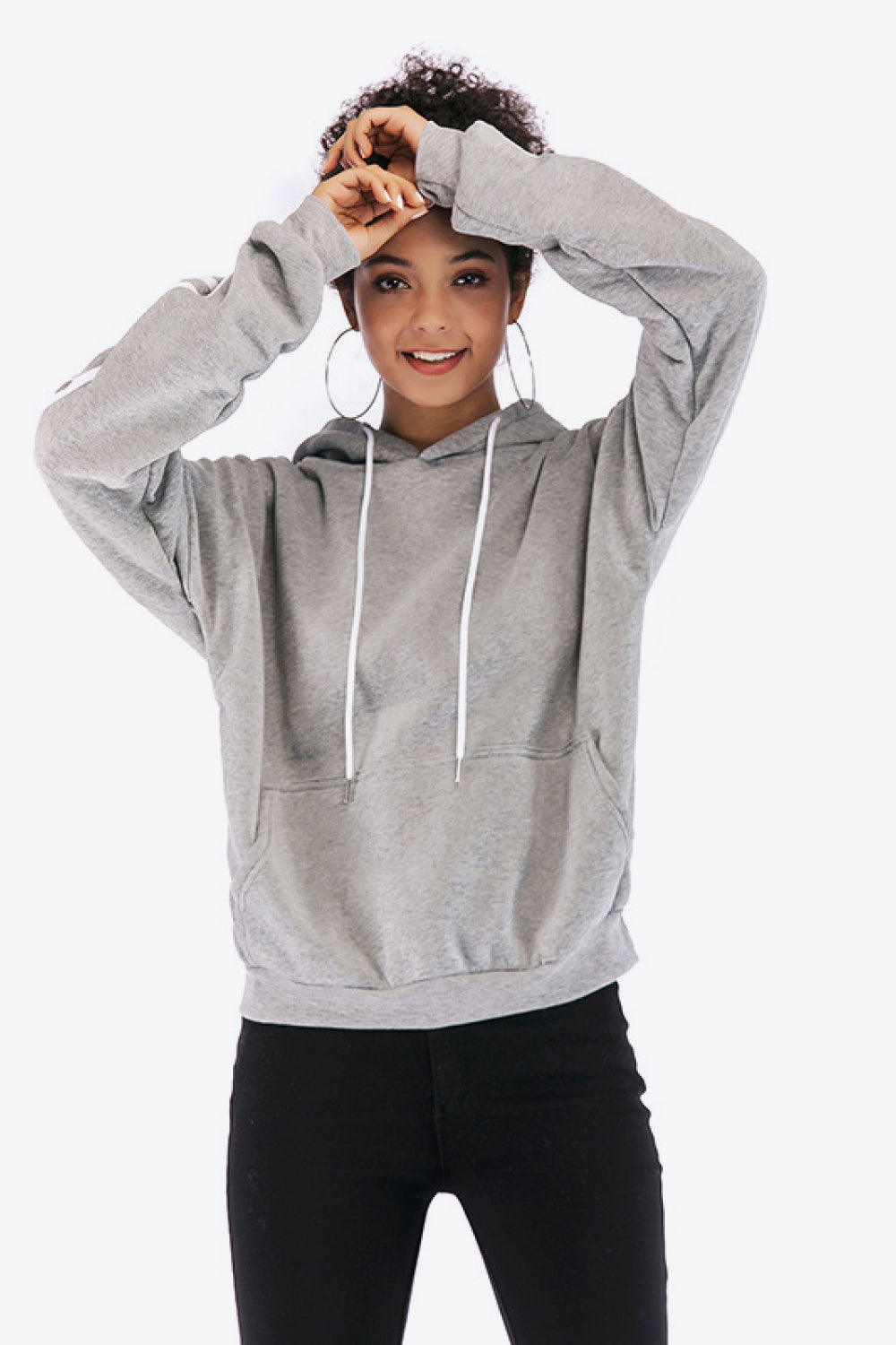 Side Stripe Drawstring Drop Shoulder Hoodie