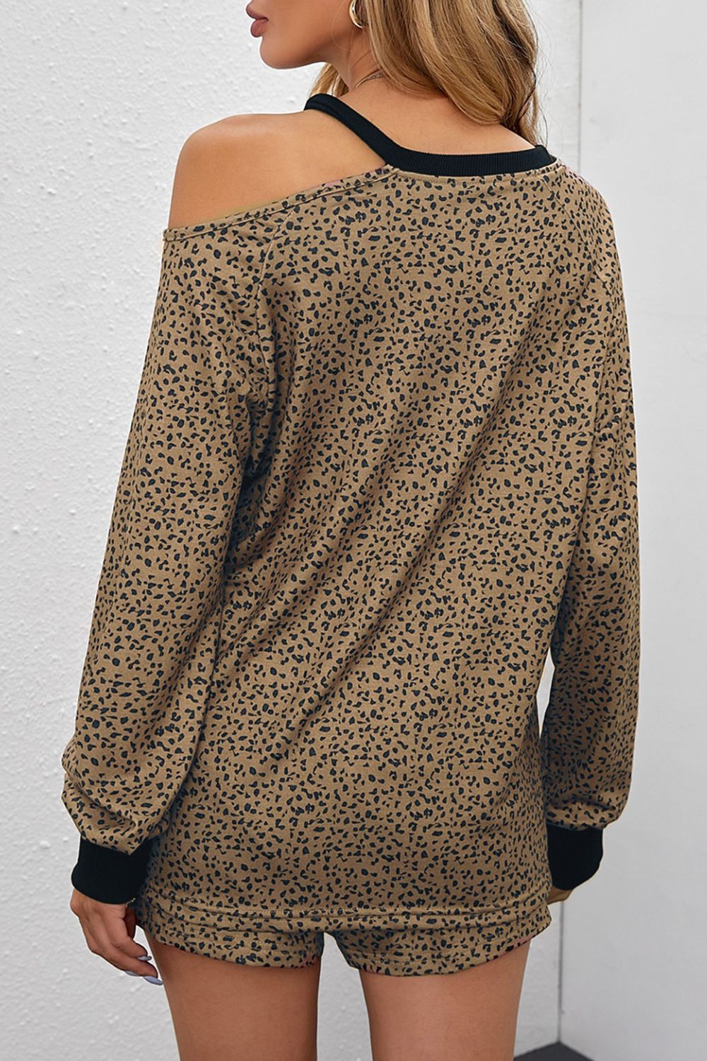 Leopard Print Cutout Top and Bottoms Lounge Set