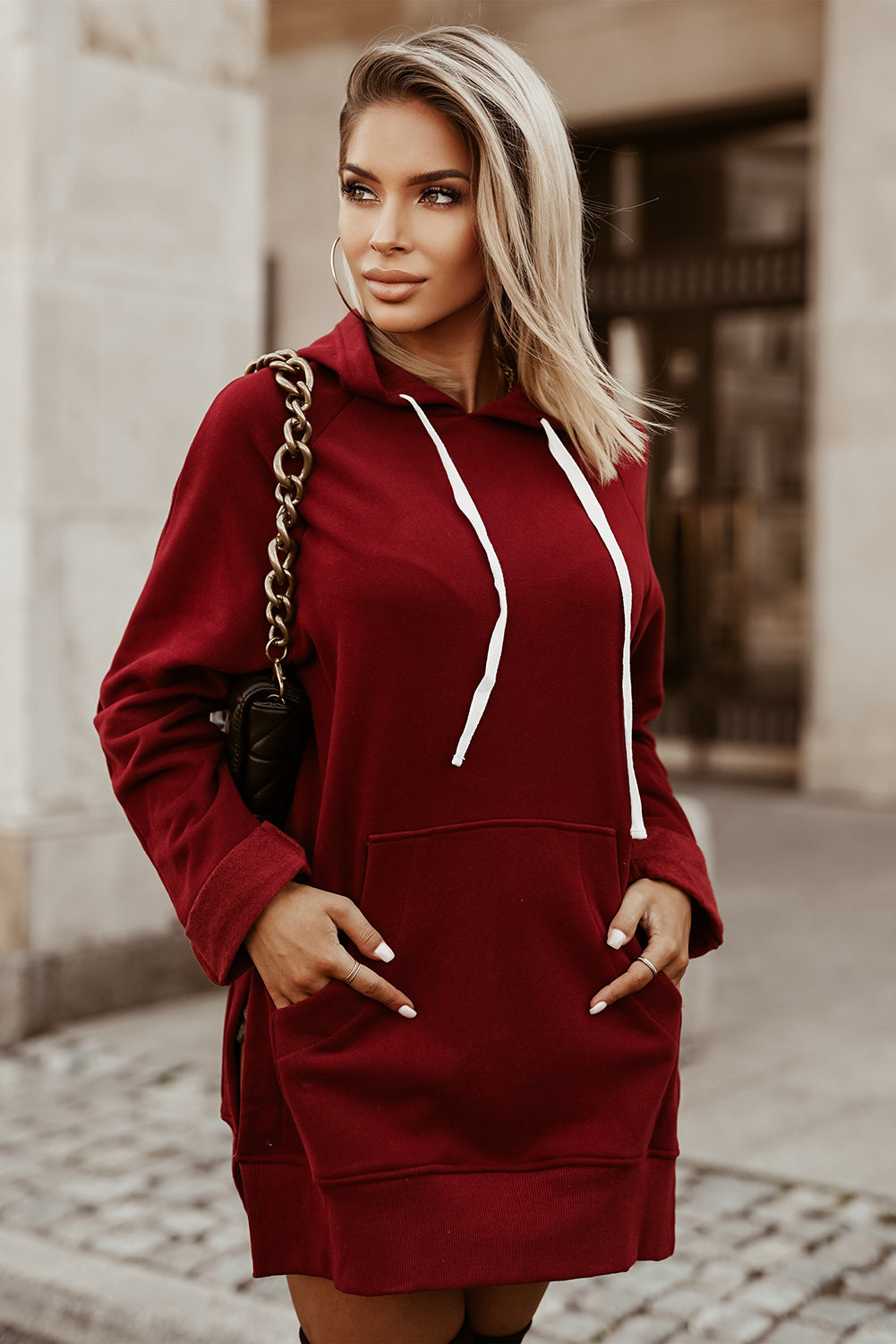 Side Slit Raglan Sleeve Hoodie