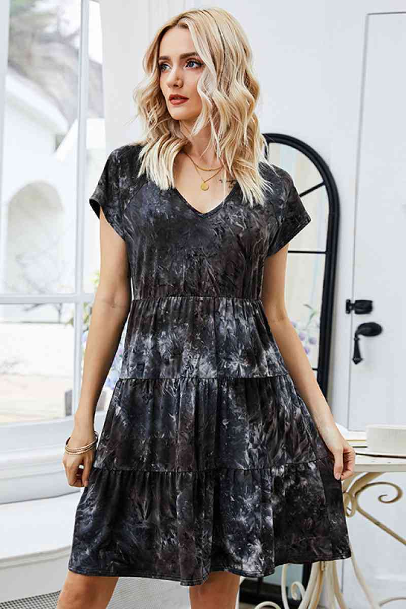 Women's Black Tie Dye Flounce Hem Dress