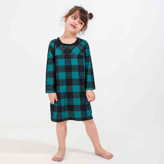 Girl Plaid Round Neck Long Sleeve Dress