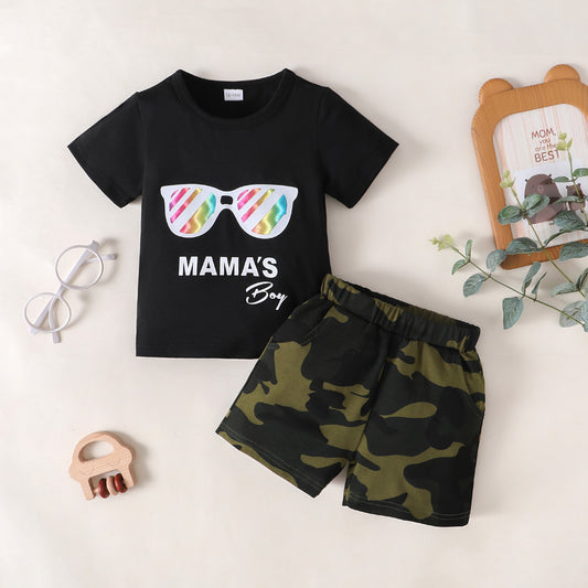 MAMA'S BOY Graphic T-Shirt and Camouflage Bottoms Set