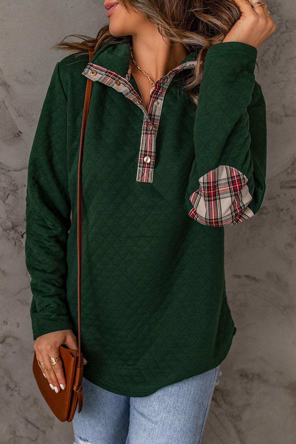 Women's Plaid Snap Down Sweatshirt in Red or Green