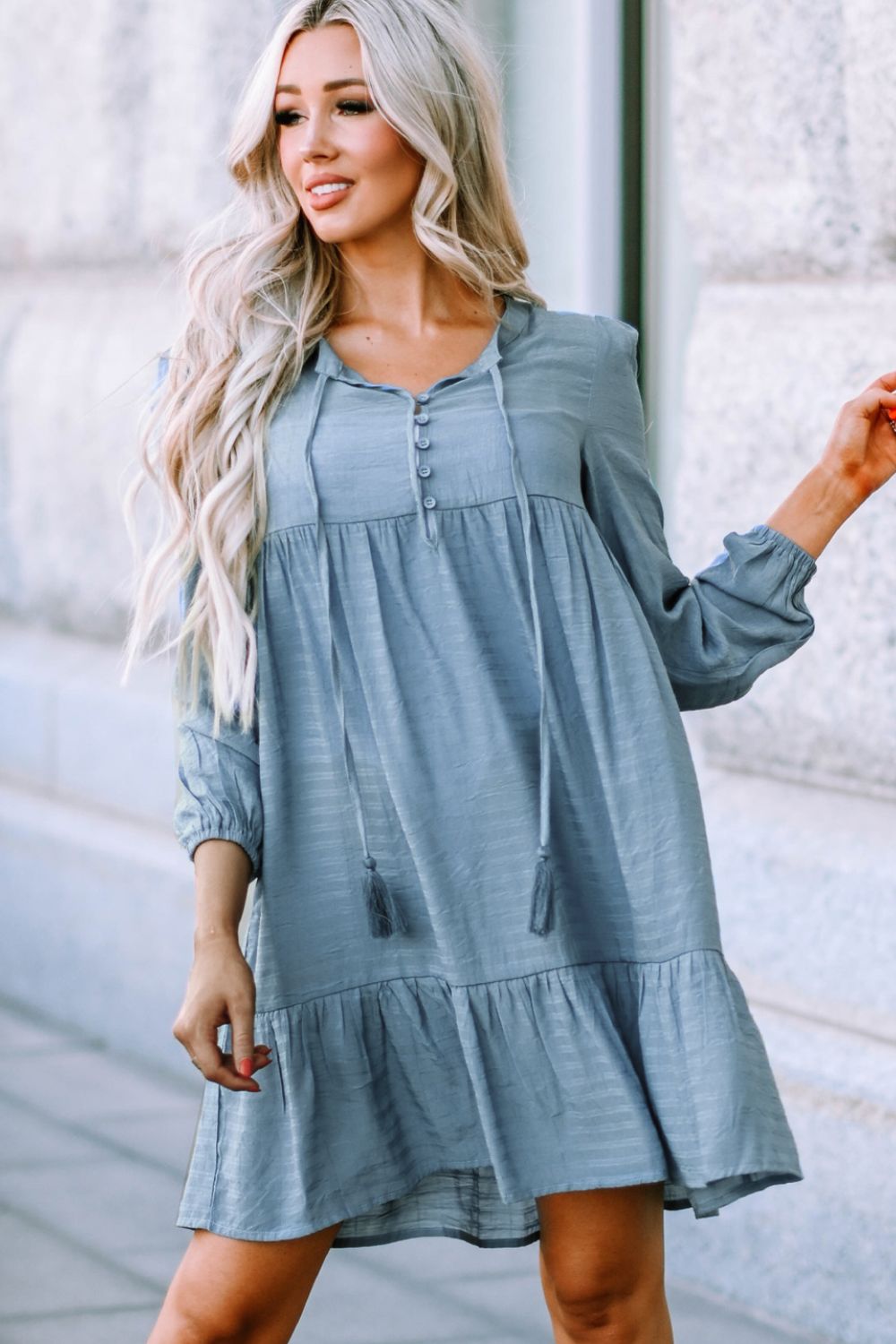 Half Button Ruffle Hem Dress