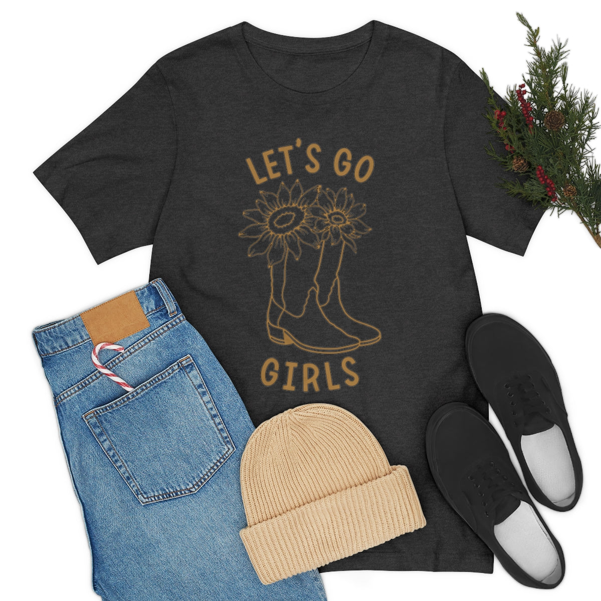 Let's Go Girls Jersey Short Sleeve Tee in Black and Gray