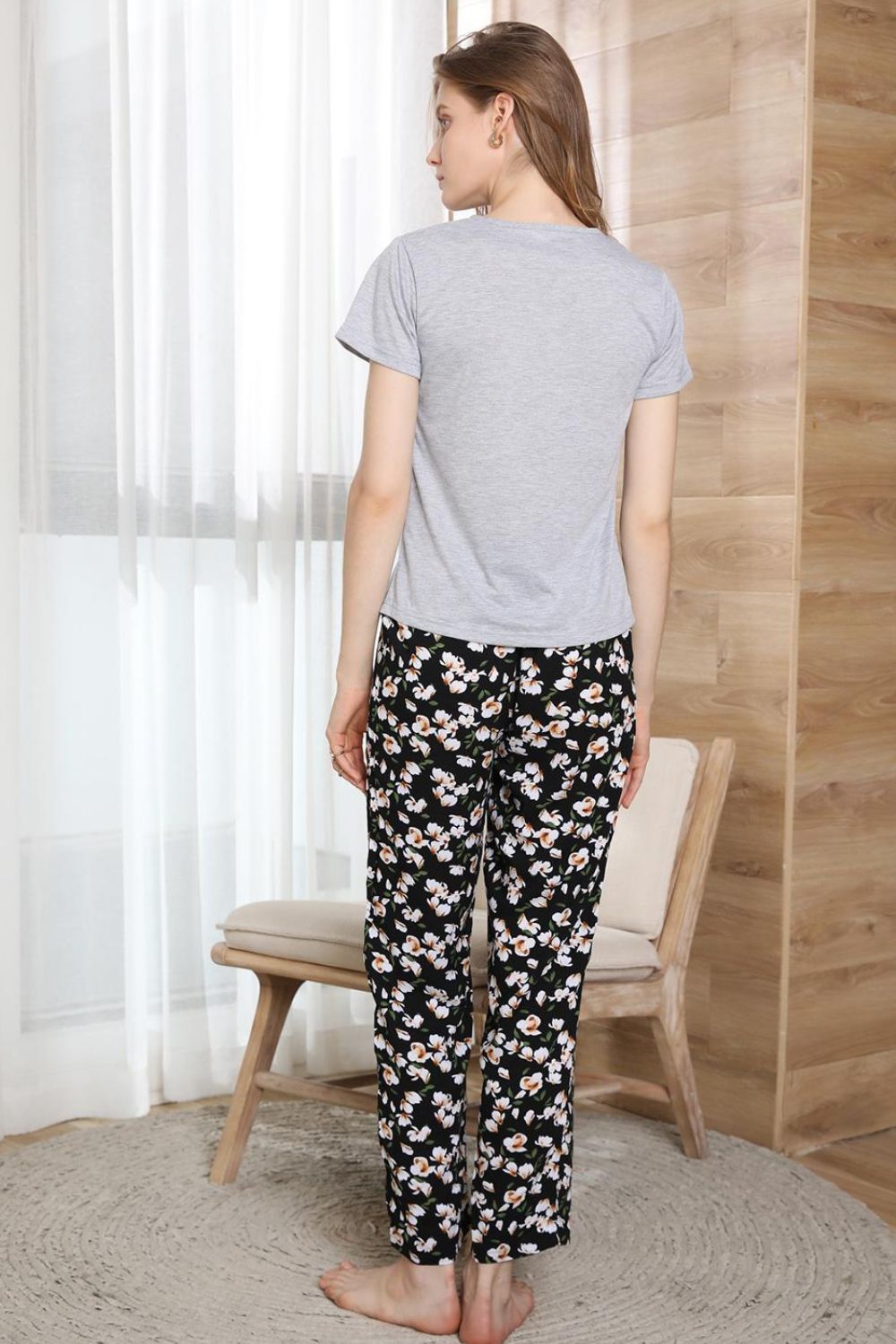 Round Neck T-Shirt and Floral Bottoms Lounge Set