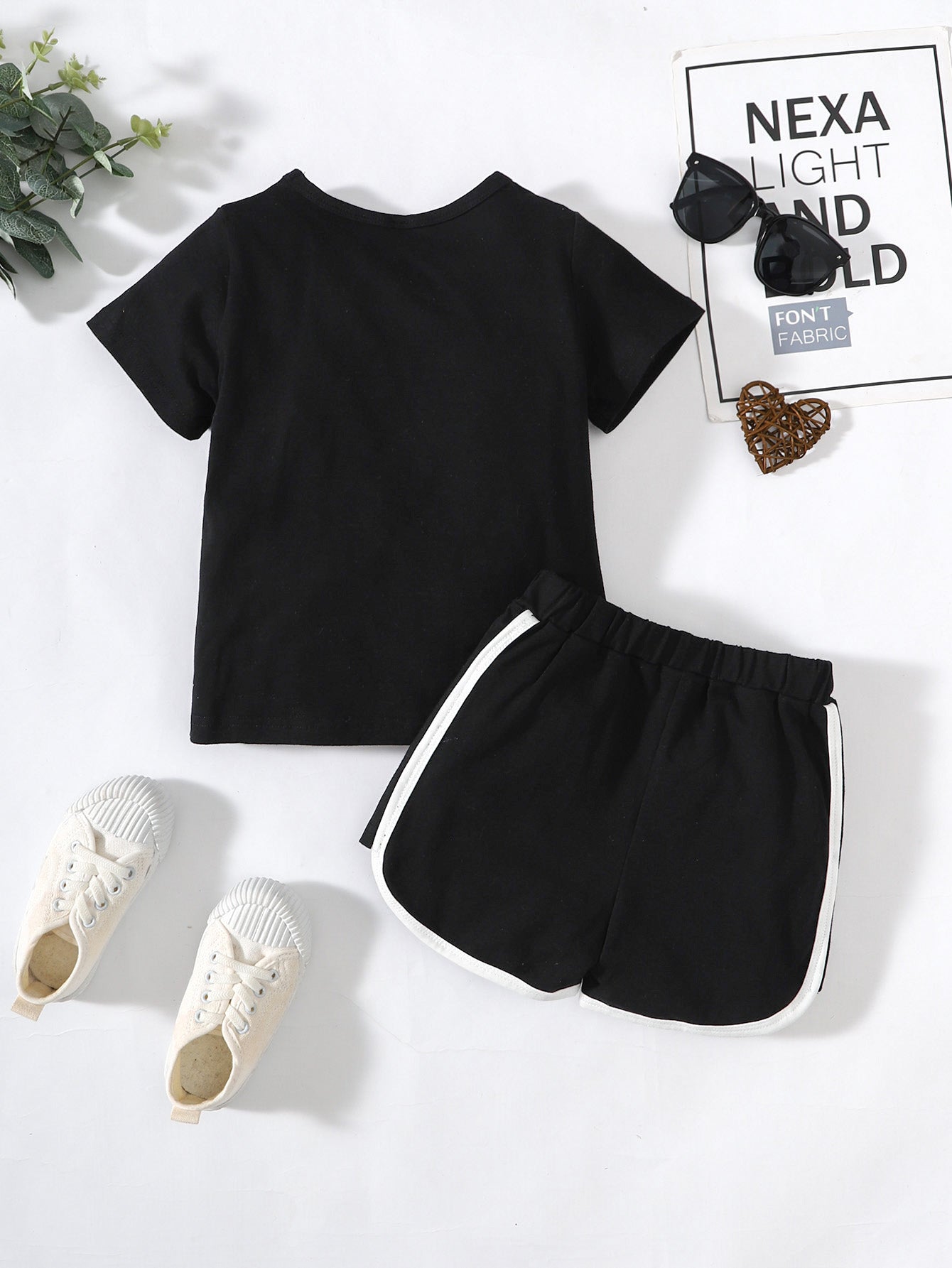 Kids Heart Print T-Shirt and Side Stripe Bottoms Set