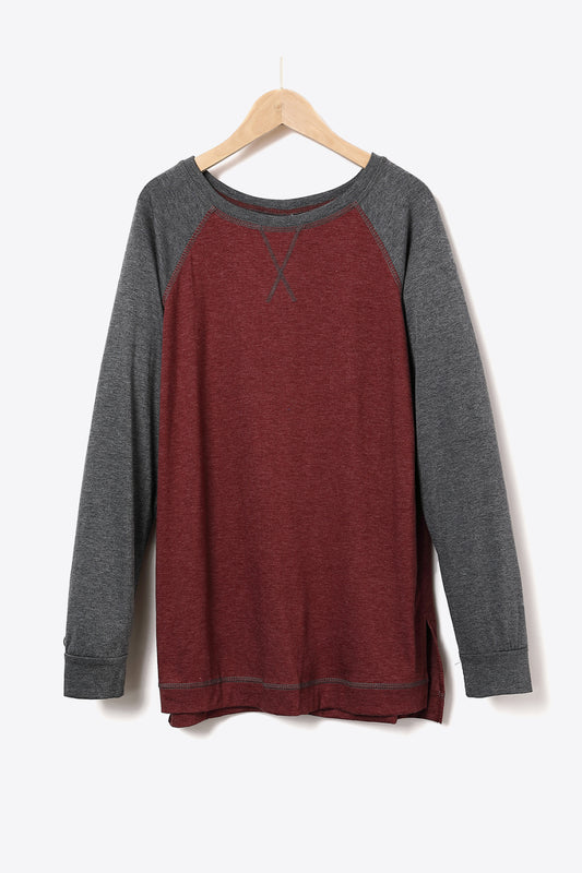 Contrast Raglan Sleeve Round Neck Top