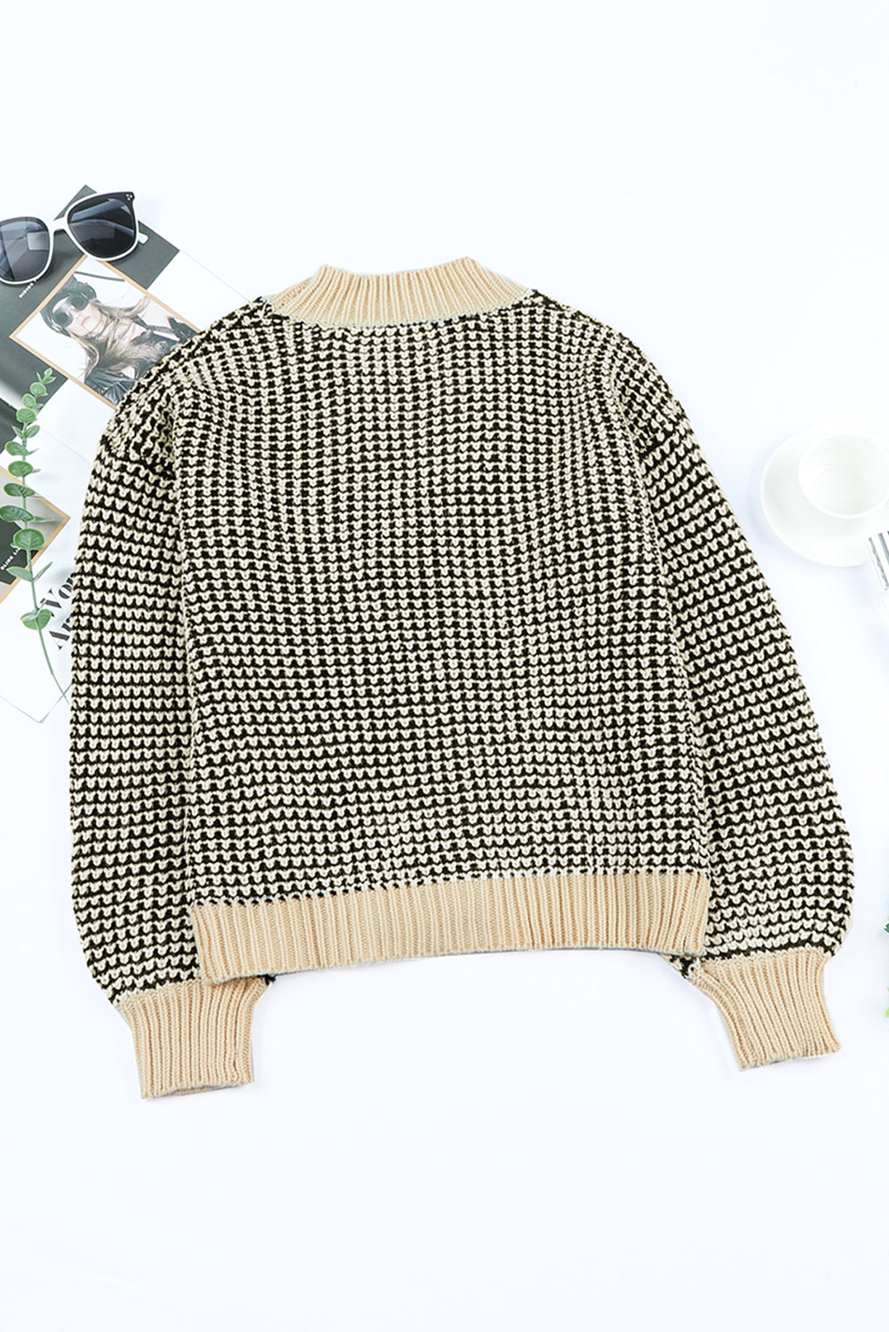 Waffle-Knit Drop Shoulder Button-Down Cardigan