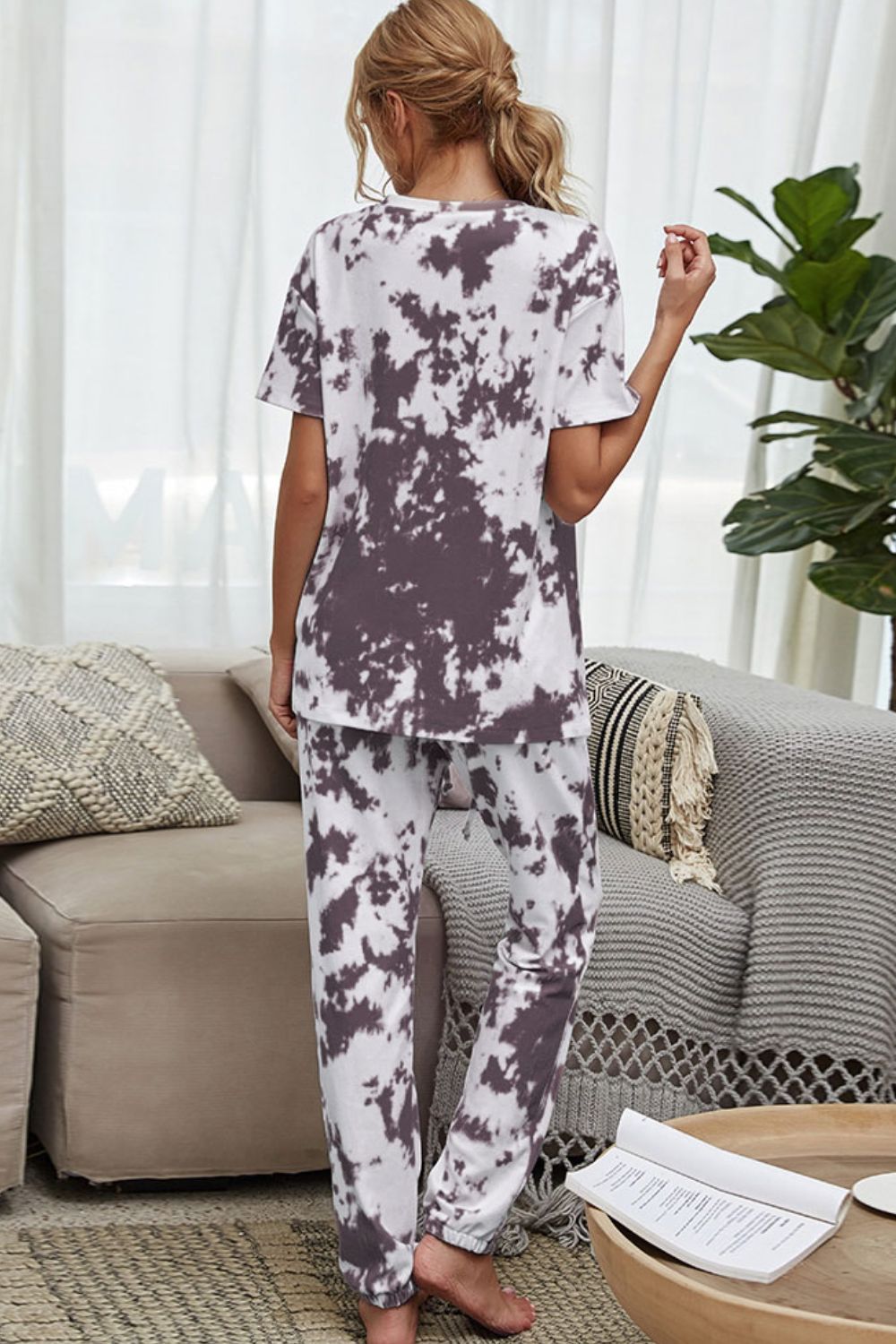 Tie-Dye Top and Drawstring Waist Joggers Lounge Set